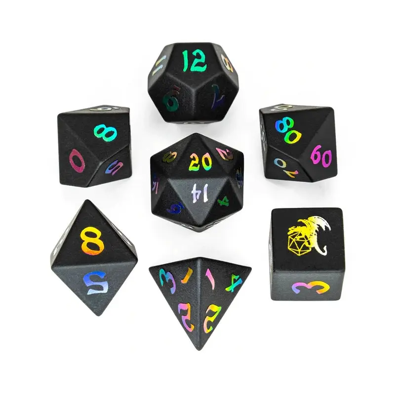Obsidian with Rainbow Font 7pc Stone Dice