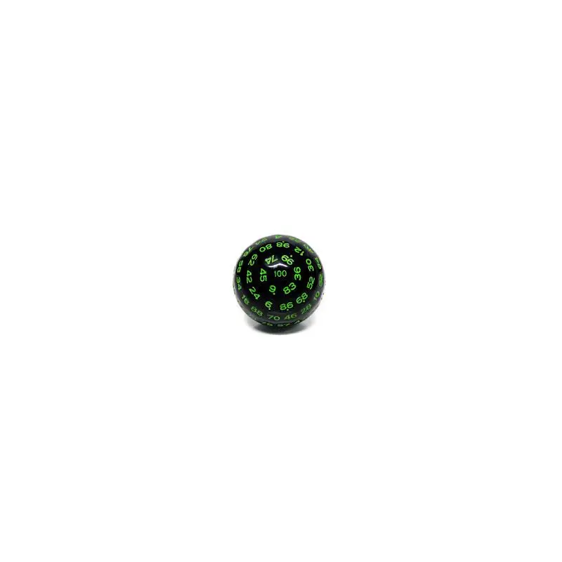 100 Sided Die -Black Opaque with Green D100