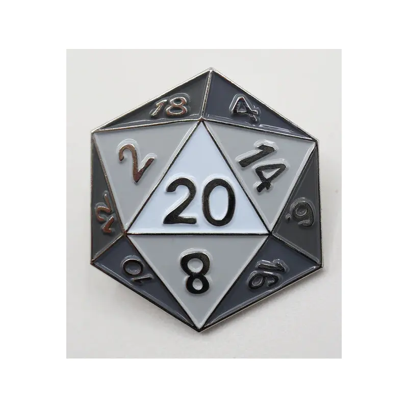 WHITE D20 ENAMEL PIN