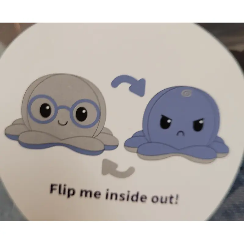 Big REVERSIBLE OCTOPUS PLUSHIE Blue Angry vs Grey Glasses