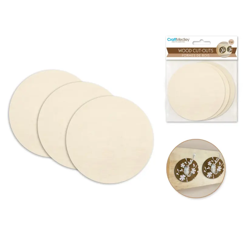 Wood Cut-Outs Round 3 pack 6mm(T) 8.7*8.7cm