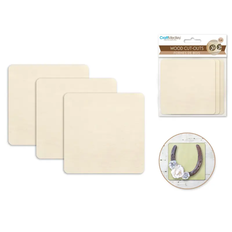 Wood Cut-Outs Square 3 pack 6mm(T) 8.7*8.7cm