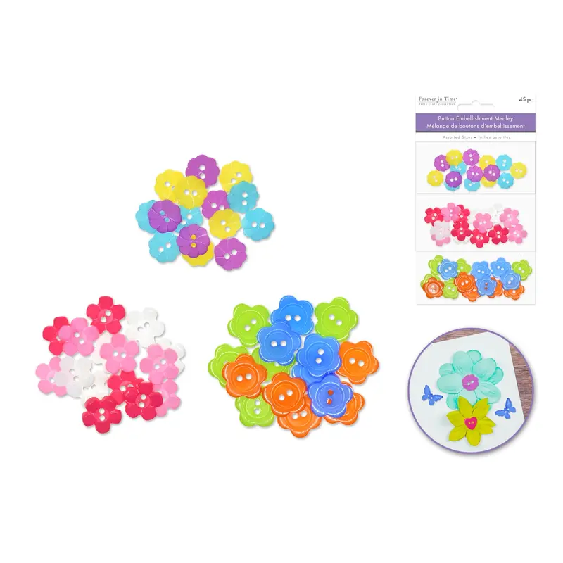 Button Embellishments Plastic Button Medley 45pc 3-Tier