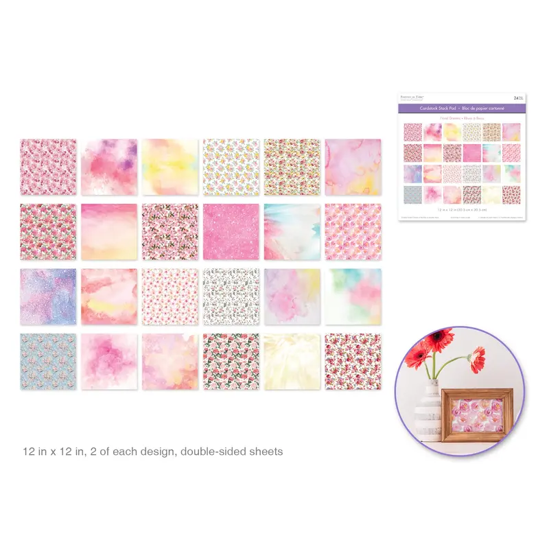 Cardstock: 12"x12" Themed Stack Pad x24 Double-Sided (24 Designs) 230GSM Floral Dreams