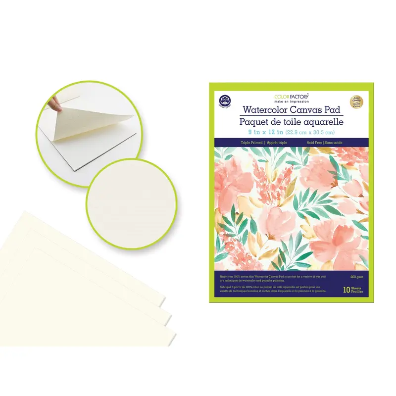 Artist Watercolor Canvas Pad: 9"x12" Triple Primed 10 Sheets 100% Cotton