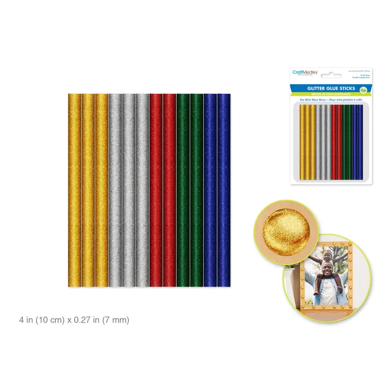 Craft Medley Glue Sticks: 4" Mini Glitter x12 Asst for Mini Gun