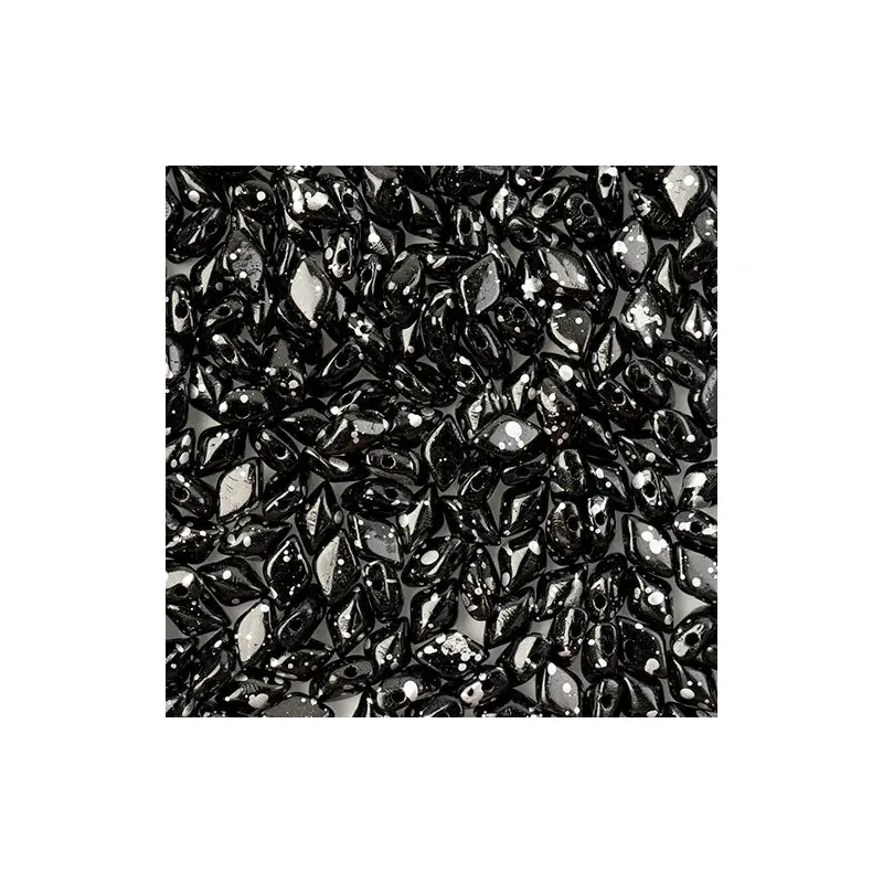 MATUBO CZECH GEMDUO 2-HOLE APX. 13G VIAL JET/ SILVER SPLASH