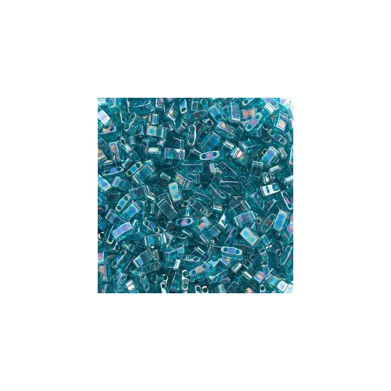 MIYUKI TILA HALF CUT 5X2.3MM TURQUOISE GREEN TR. AB LUSTER 2 HOLES
