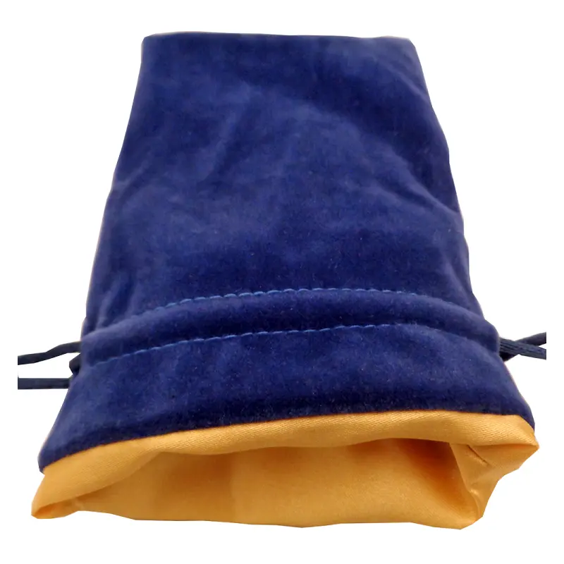 SMALL DICE BAG VELVET BLUE W/ GOLD SATIN
