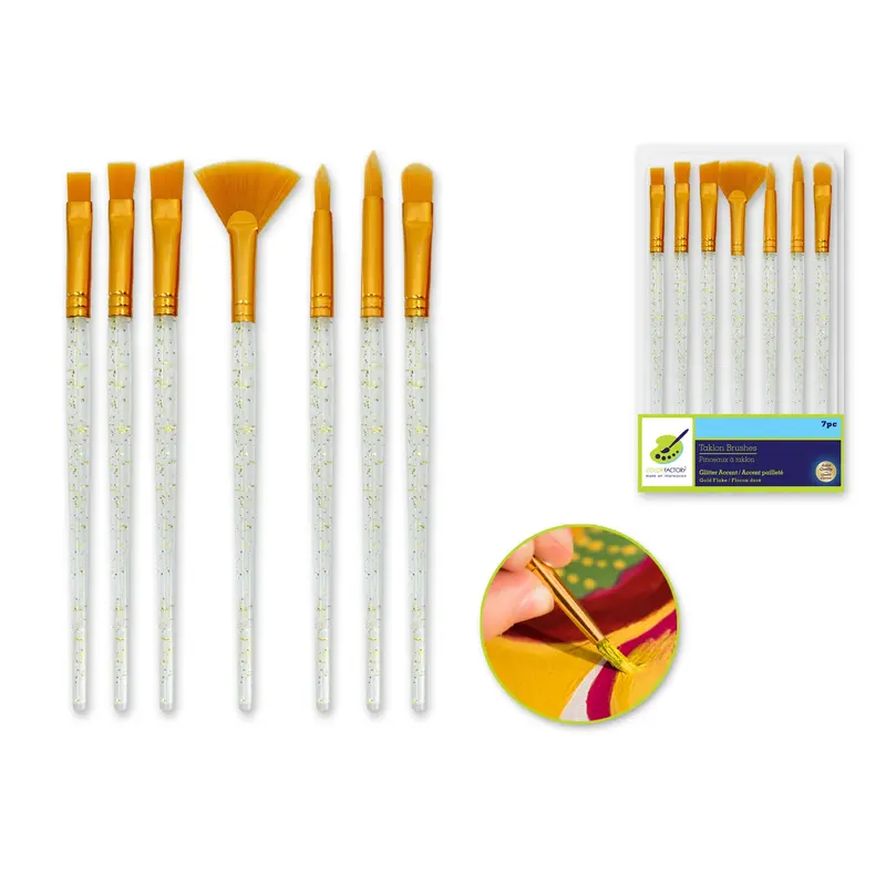 Artist Brush Set: Taklon Glitter Accent Series x7 Clear PS Handle Gold Flake Versatile 1