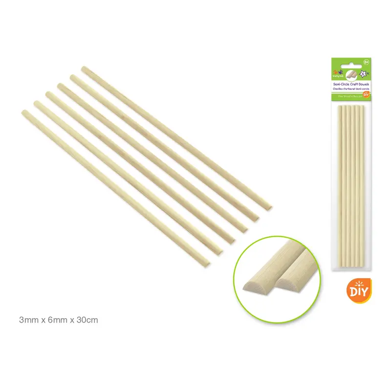 Craftwood: 3mm*6mm*30cm(L) Natural Semi-Circle Dowel x6