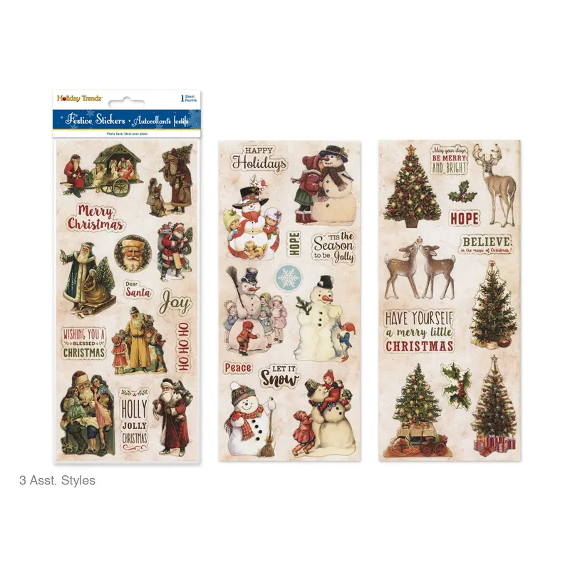 Holiday Stickers: 4.4"x10"  Vintage Christmas