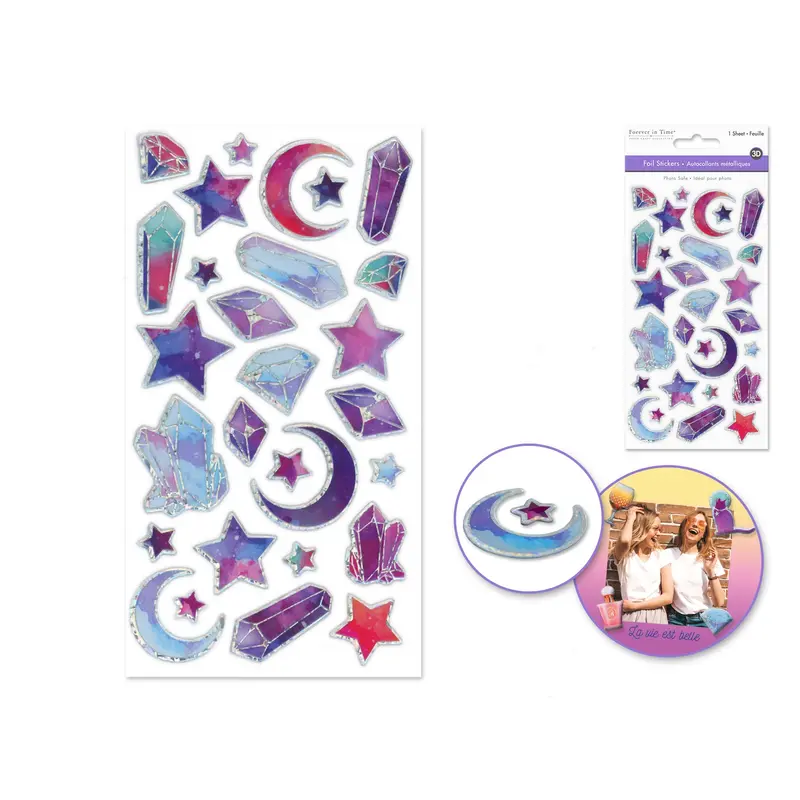 Paper Craft Sticker: 3.8"x6.9" 3D Foil Ombre  Crystal Moon