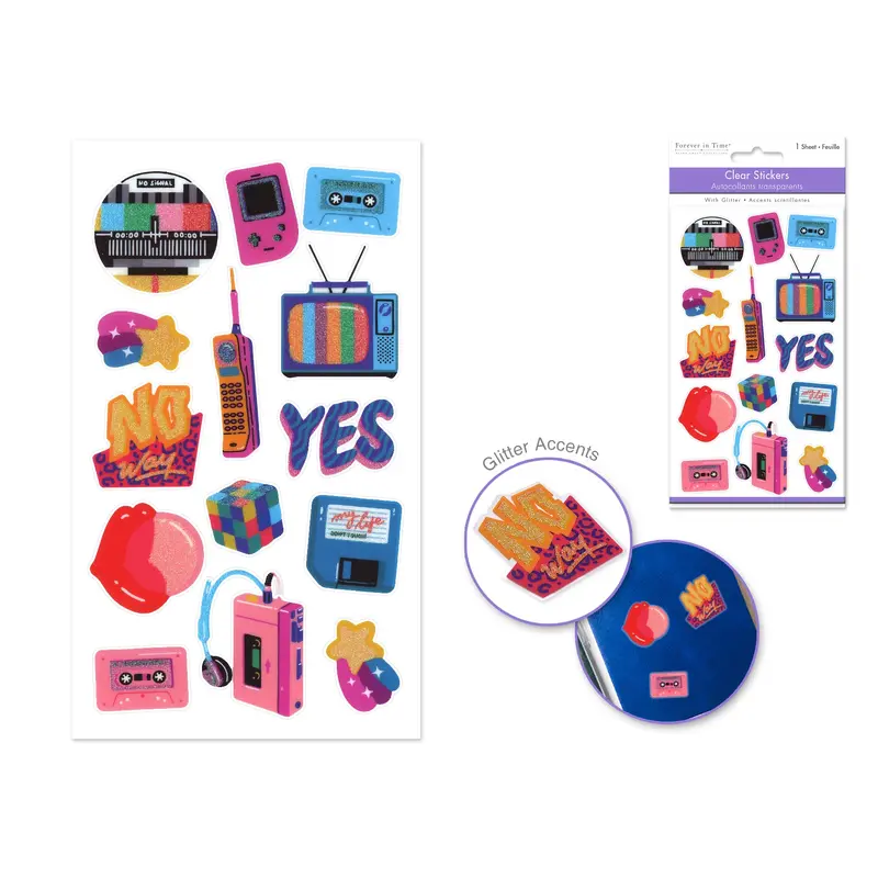 Paper Craft Stickers: 3.9"x6.9" Clear Glitter/Foil PET The 80's