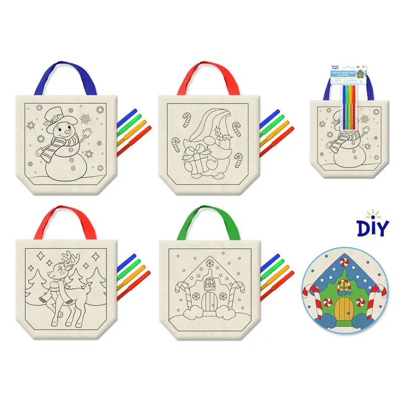 Seasonal Wonders: Canvas DIY Gift/Trinket Bag w/4 Markrs Holiday Trendz