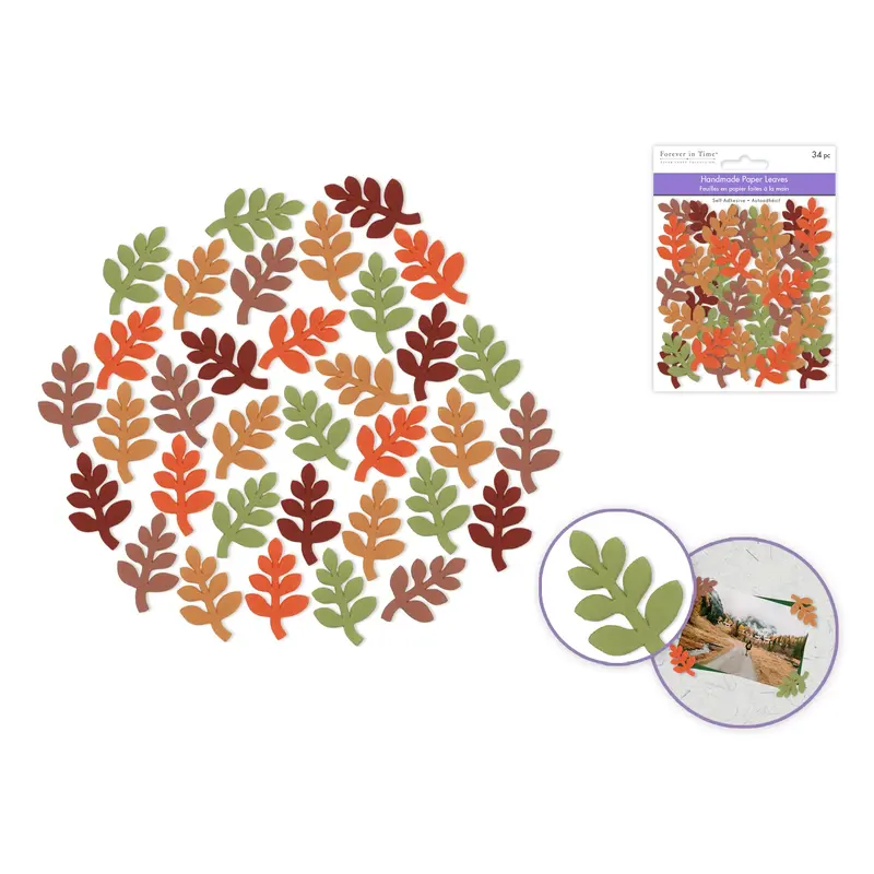 Floral Embellish: 1.9"x1.2" Leaves Self-Stick Handmade Paper 34pc 3D