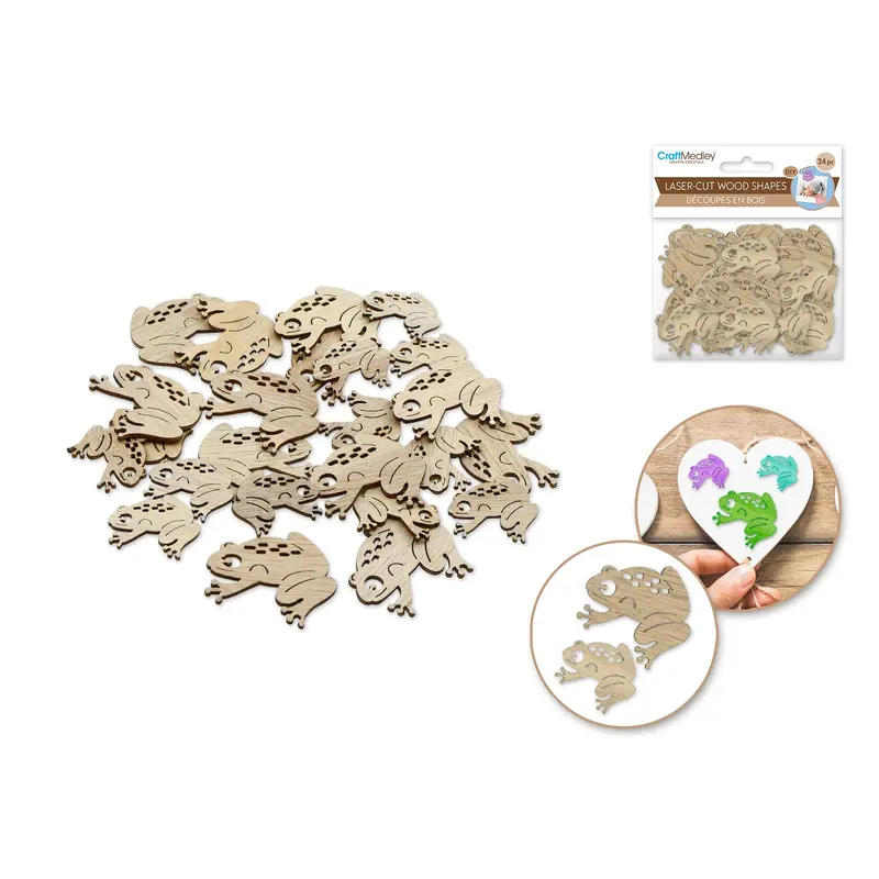 Wood Craft: 3cm+4cm Laser-Cut Ornate Wood Shapes 24pc Tree Frog