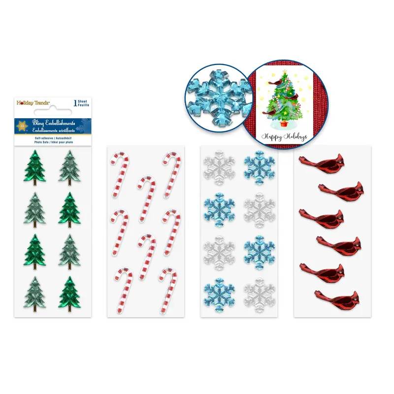 Holiday Embellishment: 3D Gem Stickers Asst  Seasonal Icons