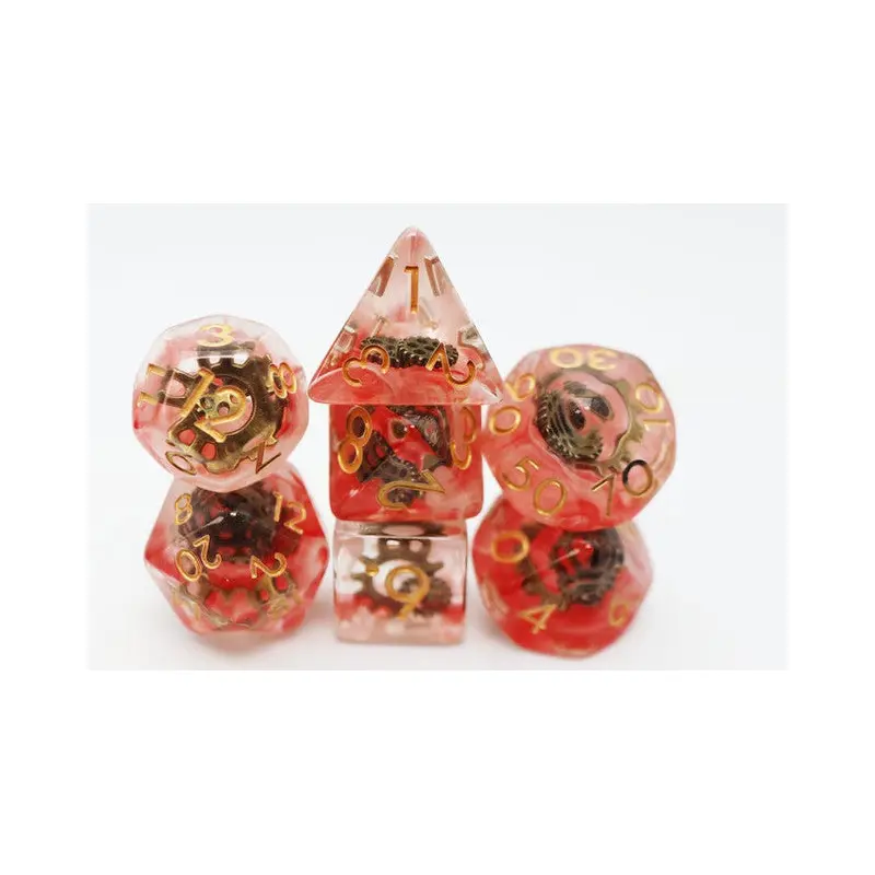 Red Swirl Ancient Gear RPG Dice Set