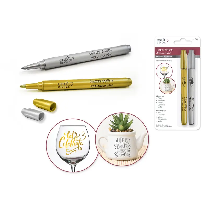 Craft Decor: Glass Writers x2 1.2Mm Fine Point Metallic - Gold/Silver