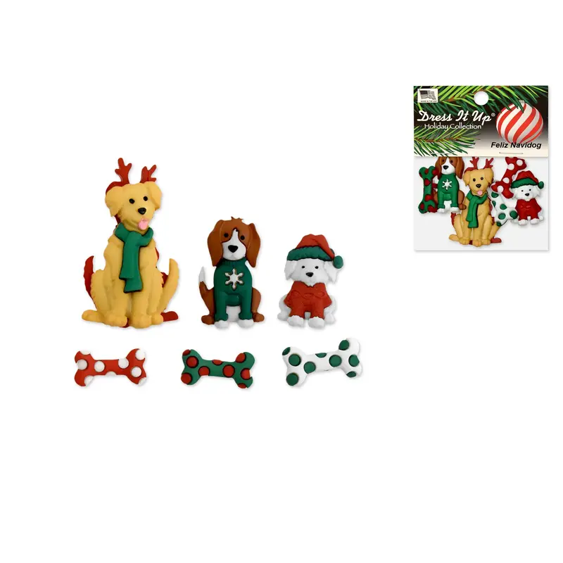 Holiday Paper Craft: Seasonal Dress-It-Up Bits Painted Embellishments 11386 Feliz Navidog