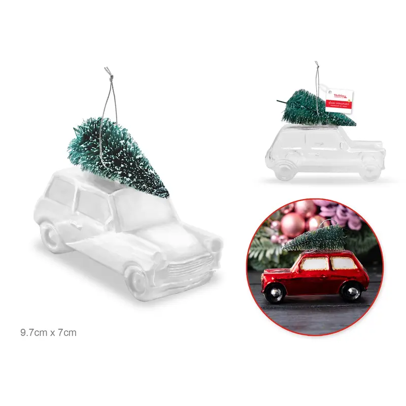 Seasonal Dcor: 3.8x2.8" Bringin' Home the Tree Clear Glass Orn /SilvrCord