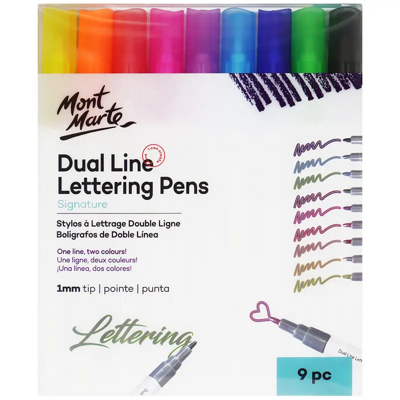 MONT MARTE Dual Line Lettering Pens - 1mm Tips - 9pcs