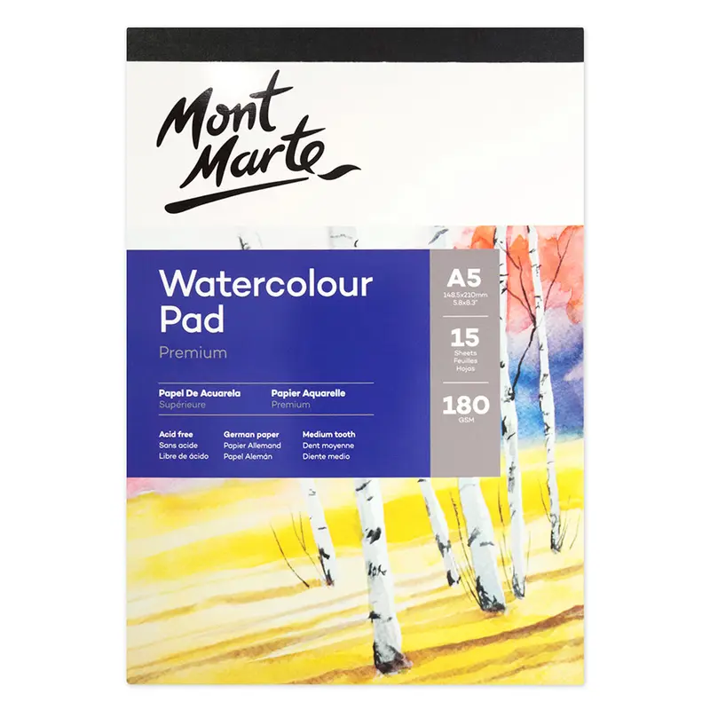 MONT MARTE Premium Watercolour Pad 180gsm - 15 Sheets - A5