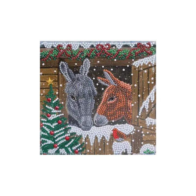 Winter Donkeys 18x18cm Crystal Art Card