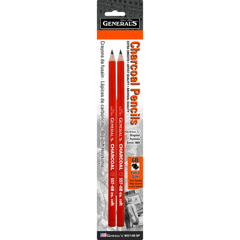 Original Charcoal Pencil, 6B Extra Soft (2 Pack)