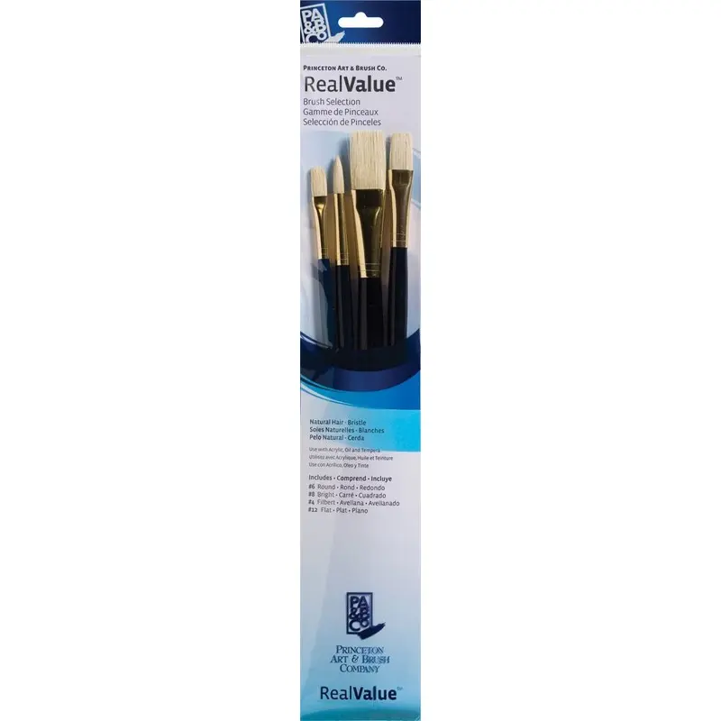 RealValue 9100 Series Long Handle Brush Set, Natural (4pc)