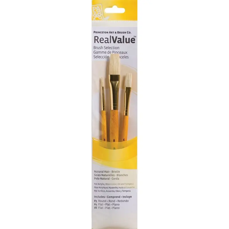 RealValue 9100 Series Short Handle Brush Set, Natural (3pc)