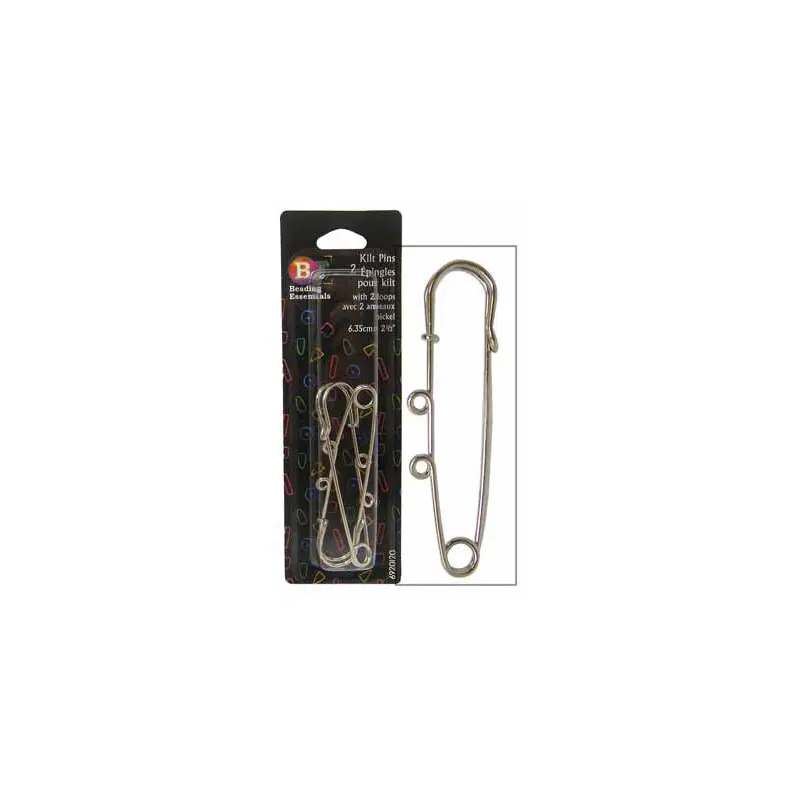 BEADING ESSENTIALS Kilt Pins with 2 Loops - 6.3cm (2.5) - Nickel