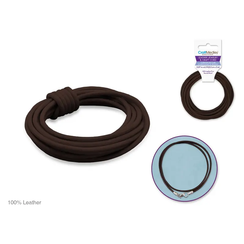 Jewelry/Craft Cord: 100% Leather 2mm Round 2m