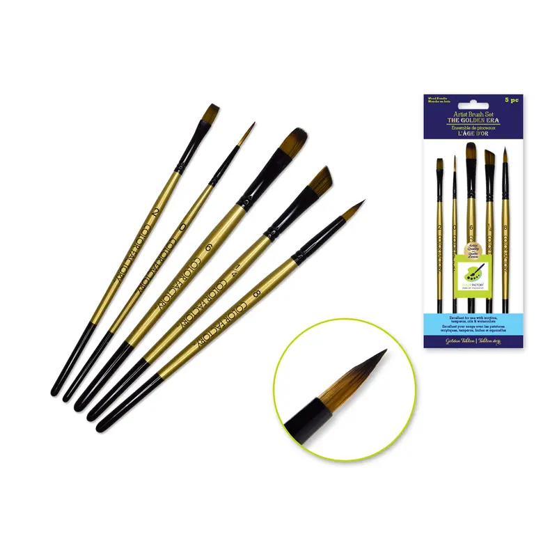 Artist Brush Set: 'Fierce' Art Set x5 Wood Handle Detail