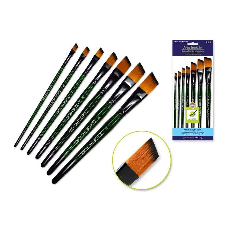 Artist Brush Set: 'Fierce' Art Set x7 Wood Handle Angular