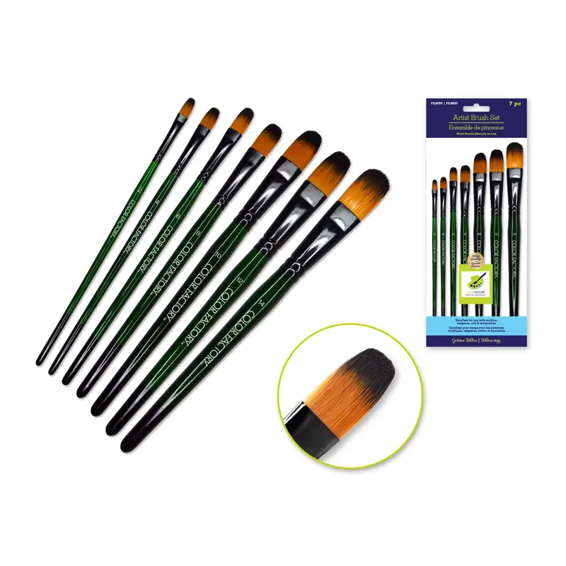 Artist Brush Set: 'Fierce' Art Set x7 Wood Handle Filbert
