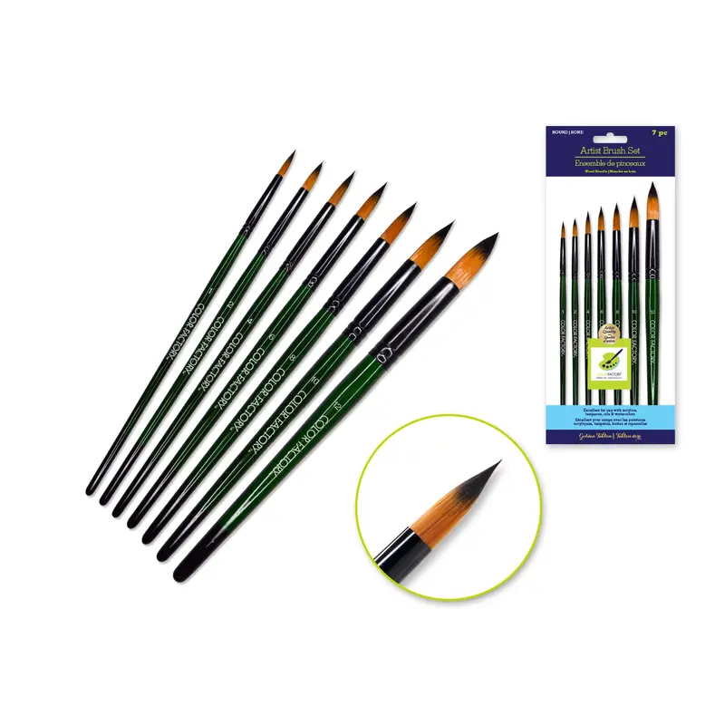 Artist Brush Set: 'Fierce' Art Set x7 Wood Handle Round