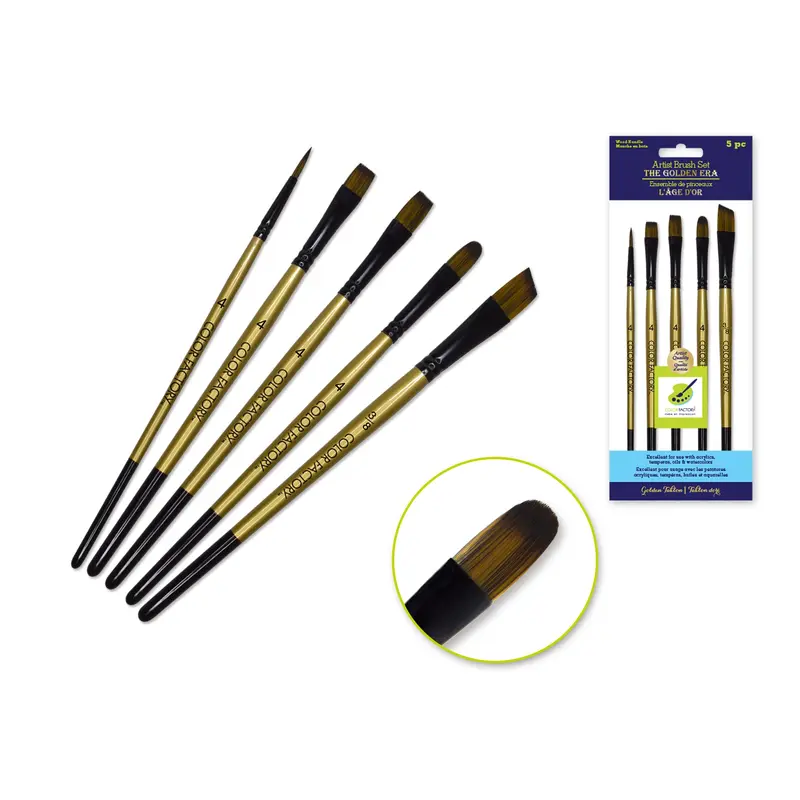 Artist Brush Set: The Golden Era Set x5 Wood Handle Background
