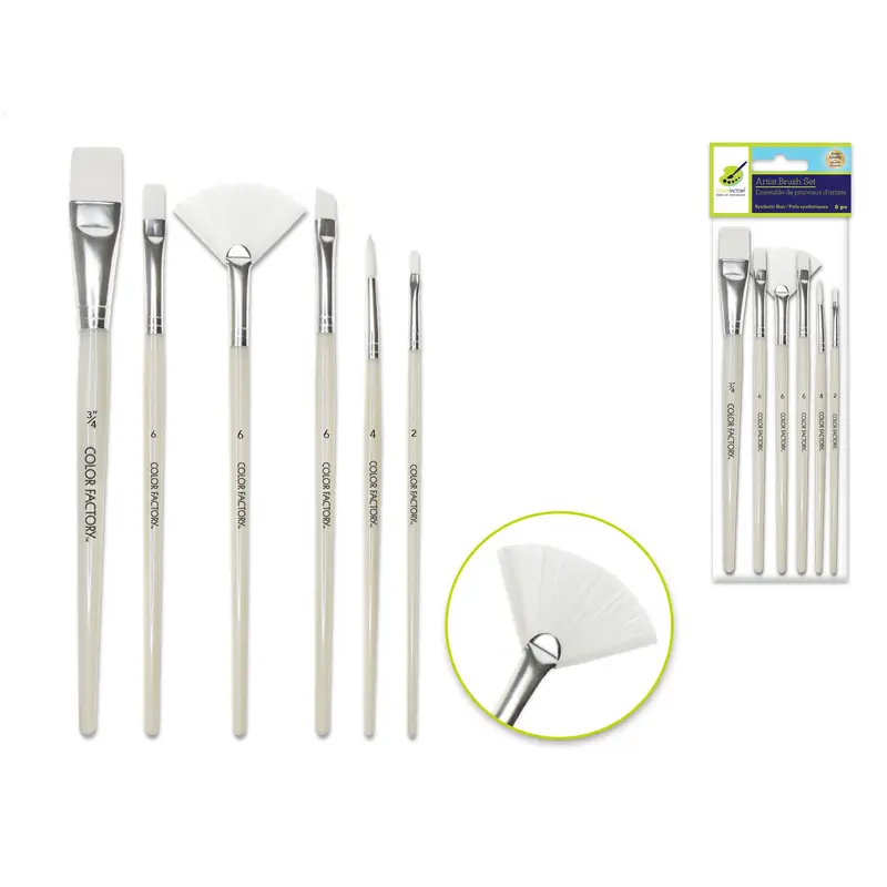 Artist Brush Set: White Synthetic Hair Variety Pack x6 Plastic Handle  Multi-Set 1