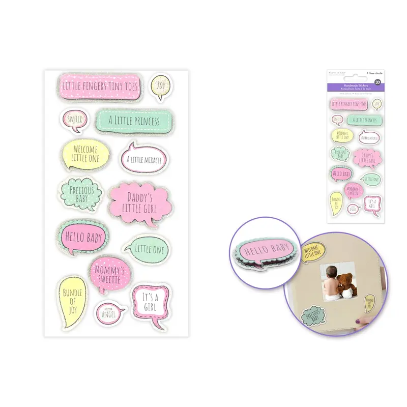 Handmade Sticker: 3D Glitter Cardstock Elements 250gsm Baby Girl