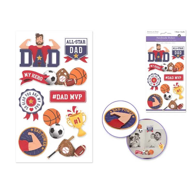 Handmade Sticker: 4.4"x7.5" 3D Themed Elements All-Star Dad
