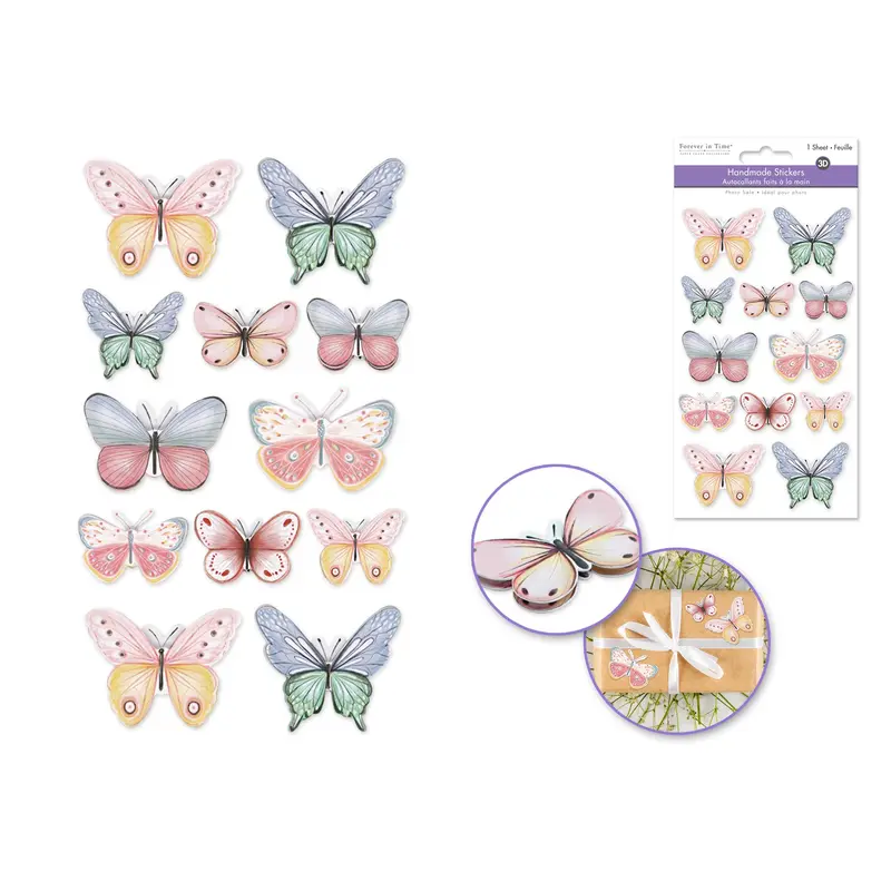 Handmade Sticker: 4.4"x7.5" 3D Themed Elements  Butterflies Pastel