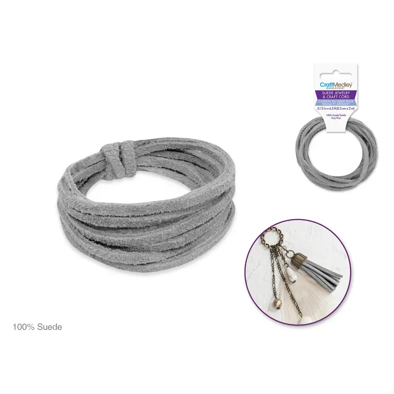 Jewelry/Craft Cord: 100% Suede 3mm Flat x2m  Grey
