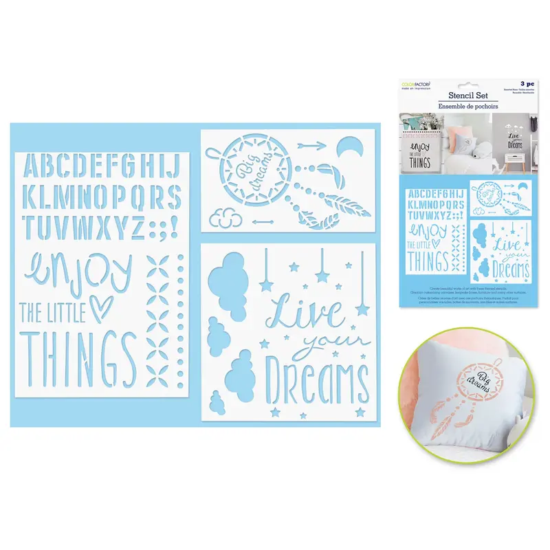 Color Factory: 3pk Multi-Media Stencil Set Asst Sizes  Big Dreams