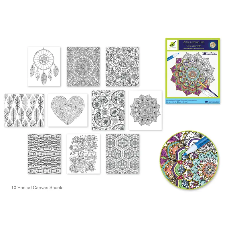 Color Factory: 9.8"x11.8" Canvas Pad w/Design Outlines 10Sheet Asst  Abstract Art