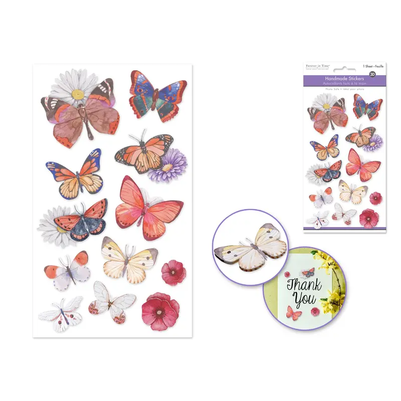 Handmade Sticker: 4.4"x7.5" 3D Themed Elements Butterflies