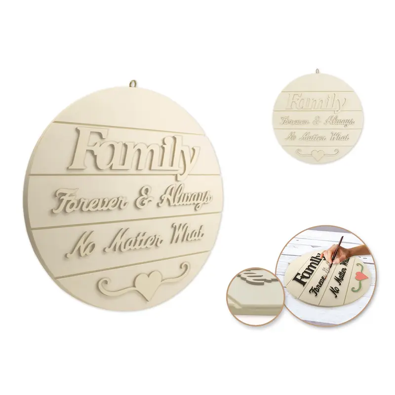 Wood Decor: 14" DIY Round Slat-Wall Sign Plaque 3D w/Jute Hanger Families Are Forever