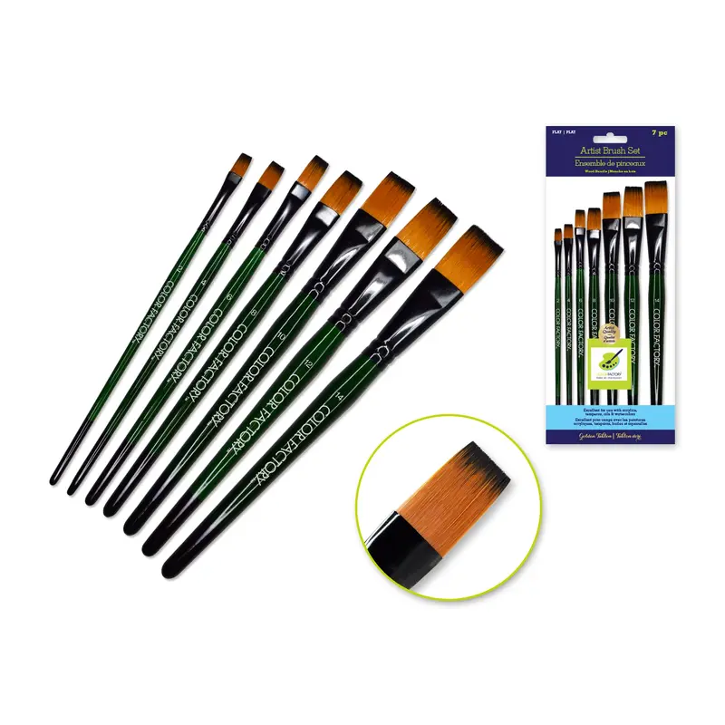 Artist Brush Set: 'Fierce' Art Set x7 Wood Handle Flat
