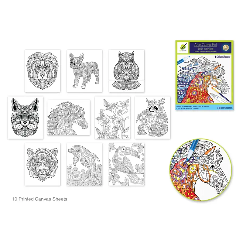 Color Factory: 9.8"x11.8" Canvas Pad w/Design Outlines 10Sheet Asst  Animal Kingdom